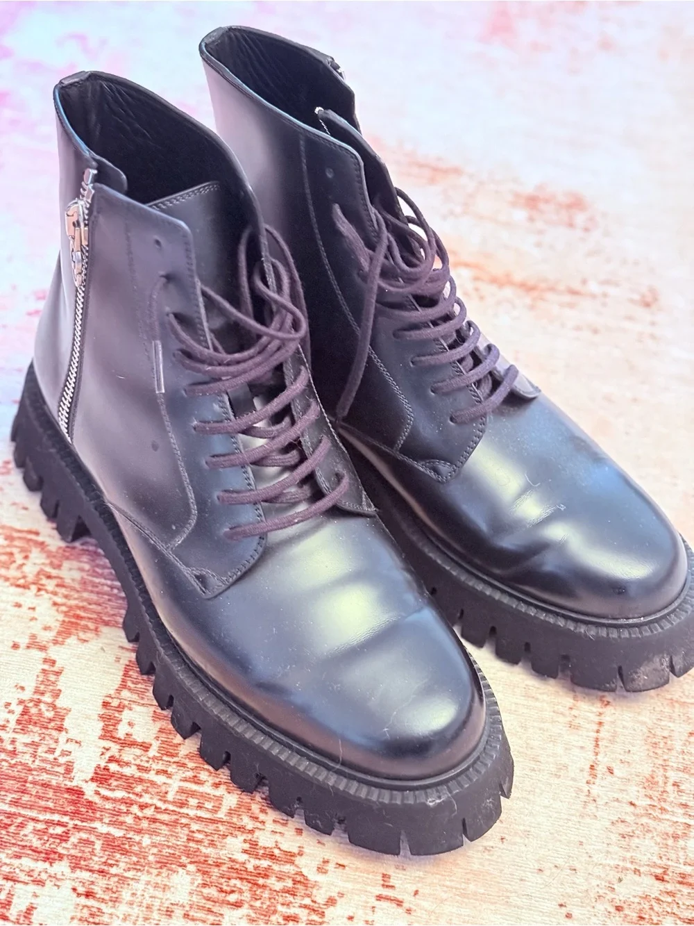 Gucci Men's Black Lace-Up Lug Sole Boots